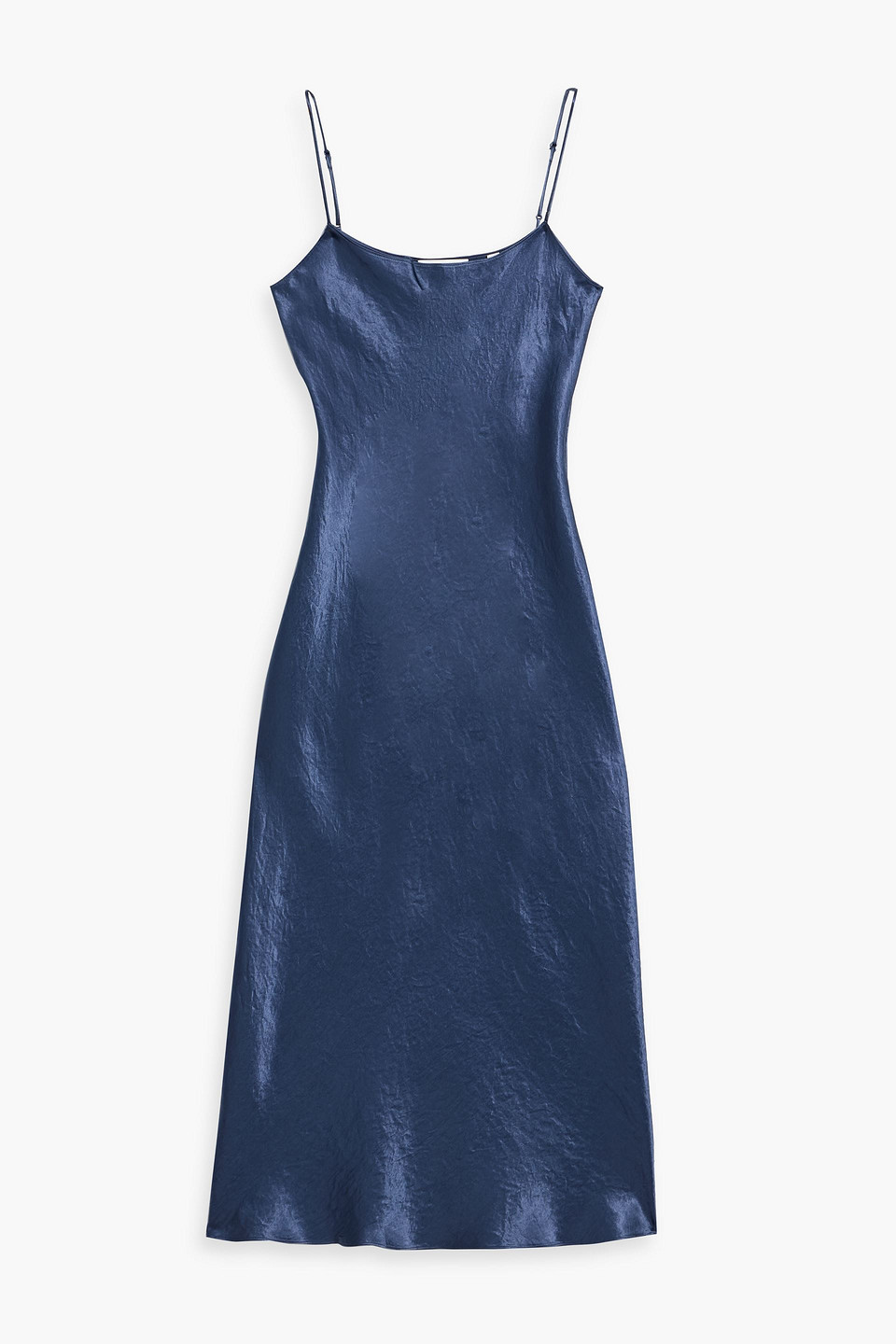 Vince Crinkled-satin Midi Slip Dress In Blue