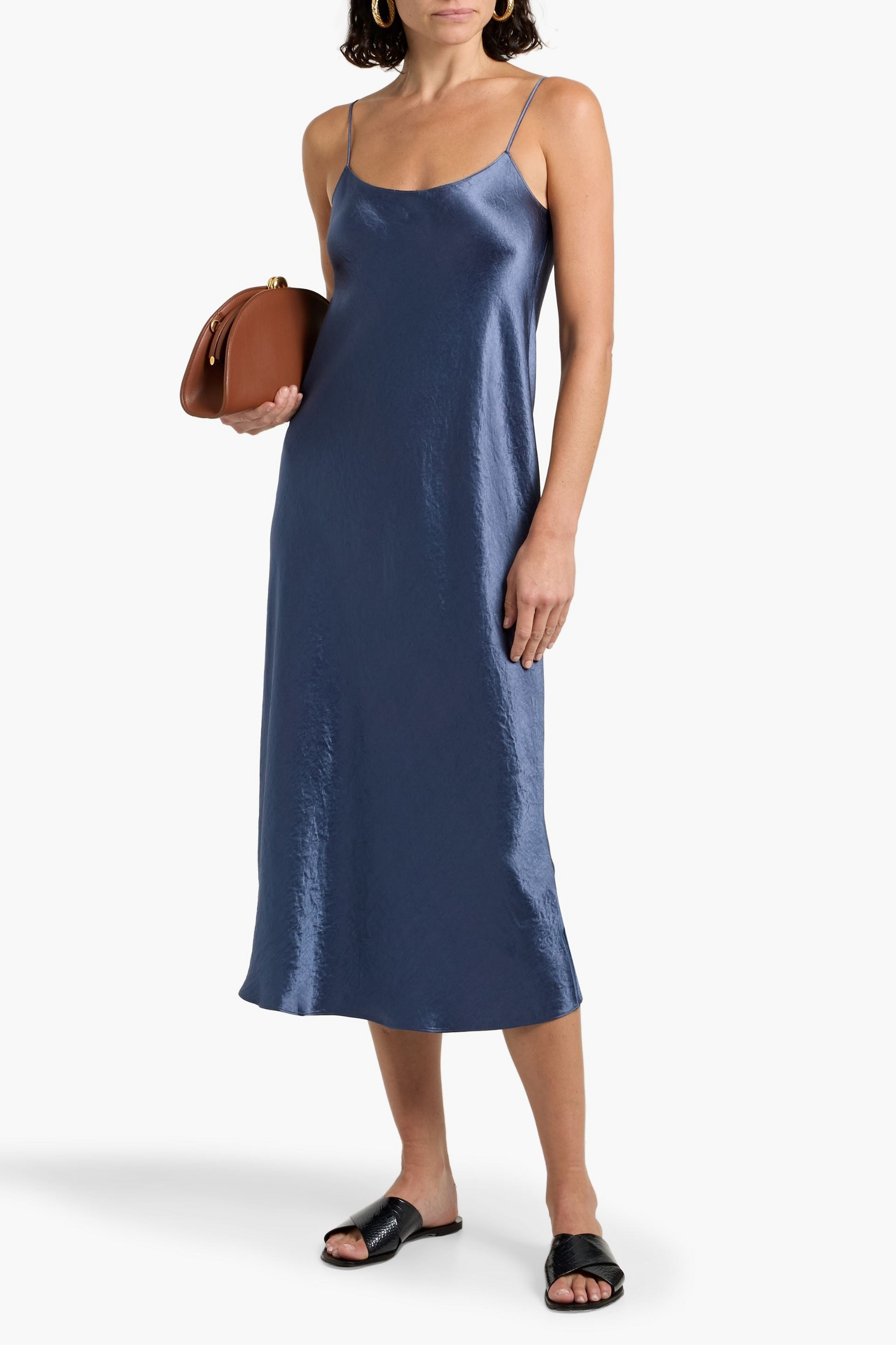 Vince Crinkled-satin midi slip dress