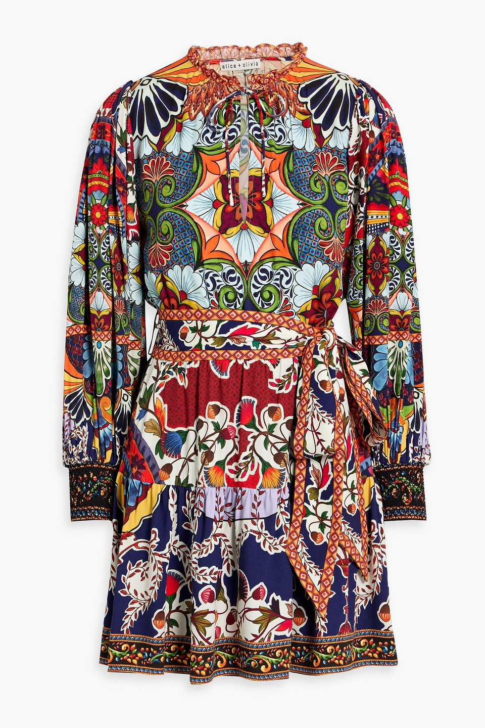 Alice And Olivia Sadie Printed Crepe Mini Dress In Multi