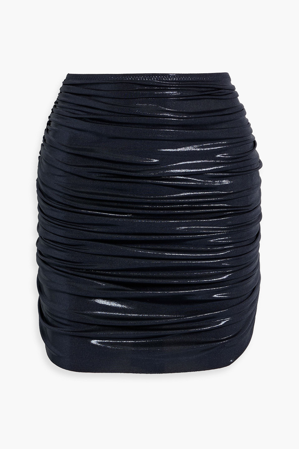 Norma Kamali Ruched Lamé Mini Skirt In Blue