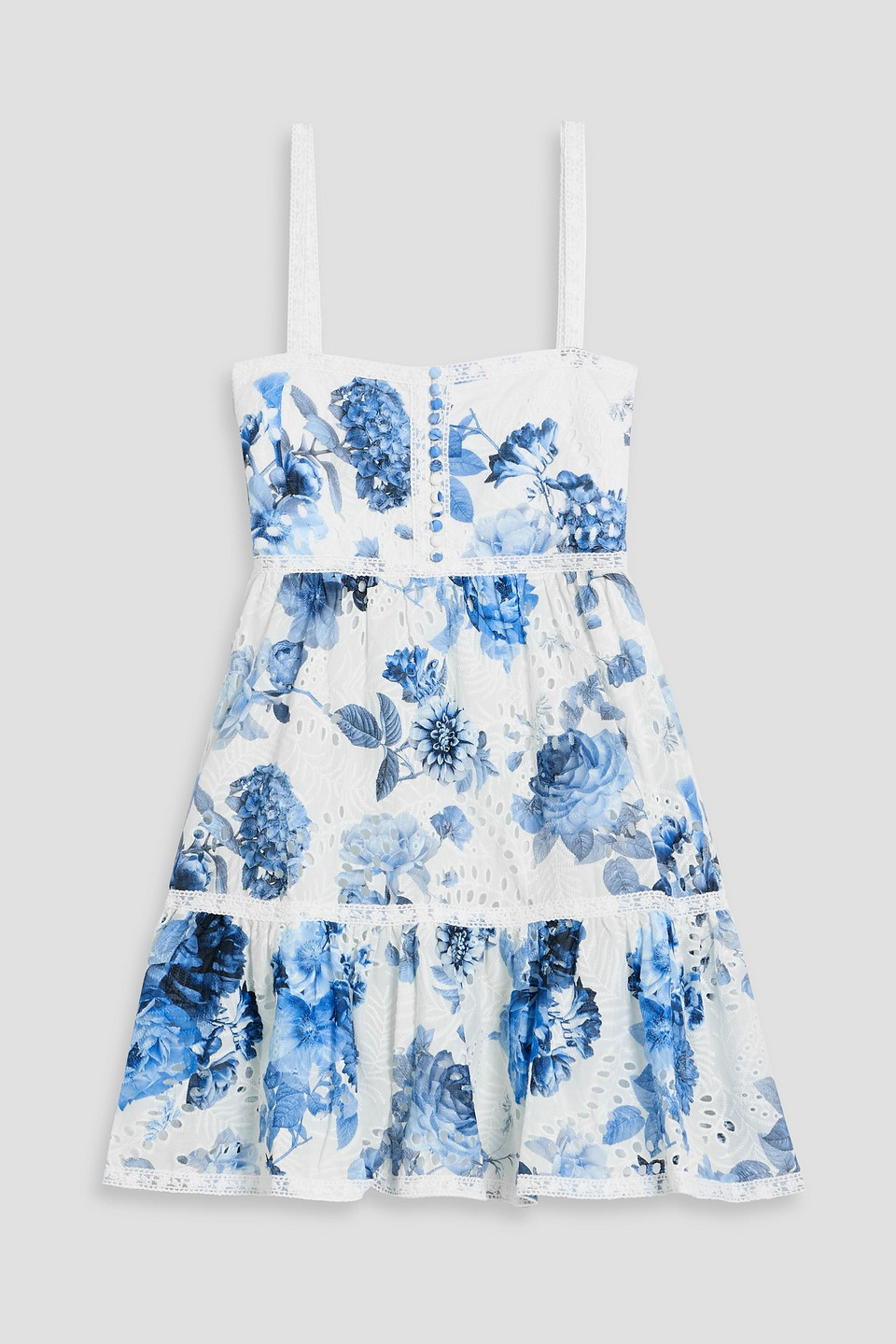 Alice And Olivia Fallon Floral-print Broderie Anglaise Cotton Mini Dress In White