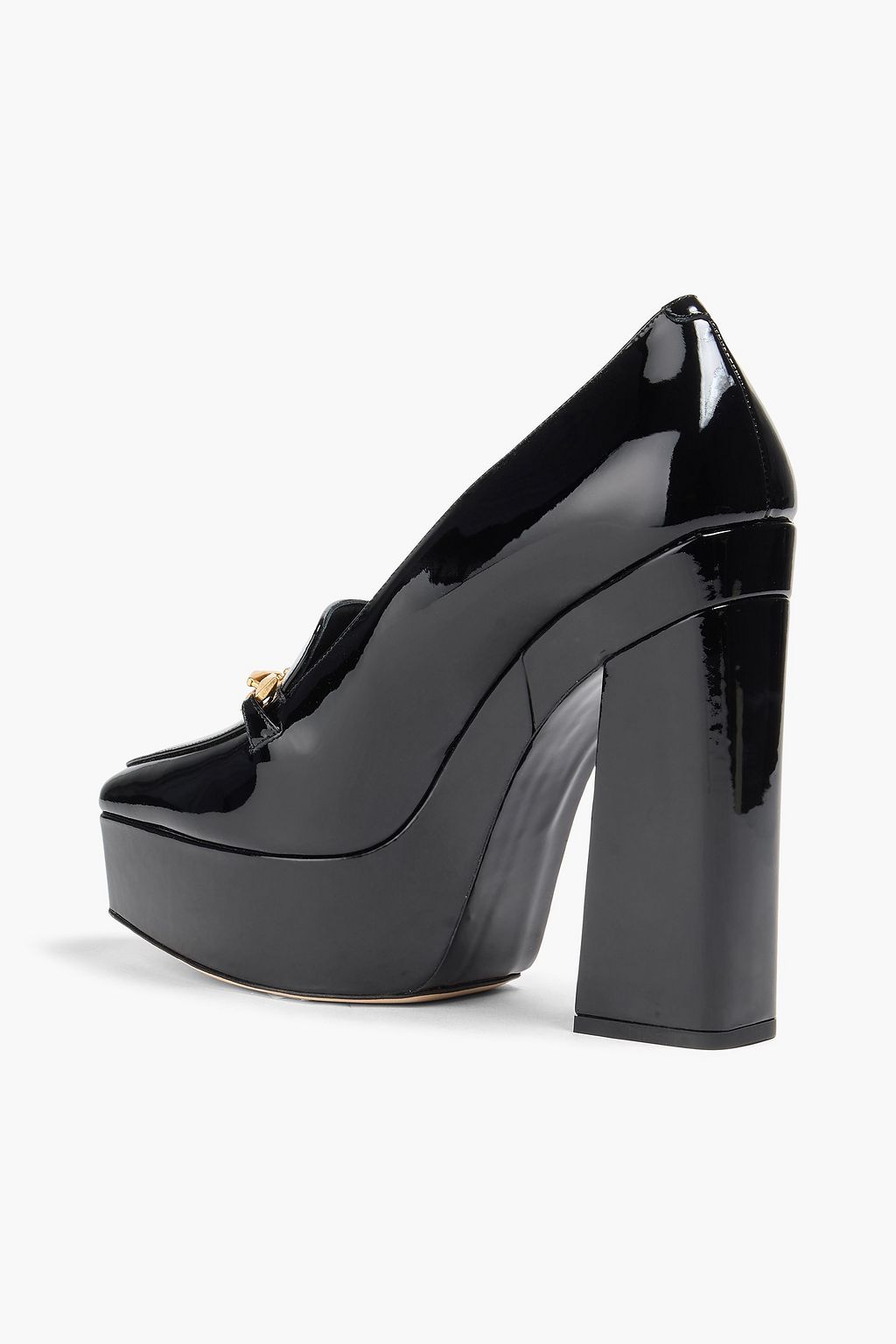 JIMMY CHOO حذاء دايموندتيلدا بكعب عالٍ بنعل سميك من الجلد اللامع بتصميم مزركش