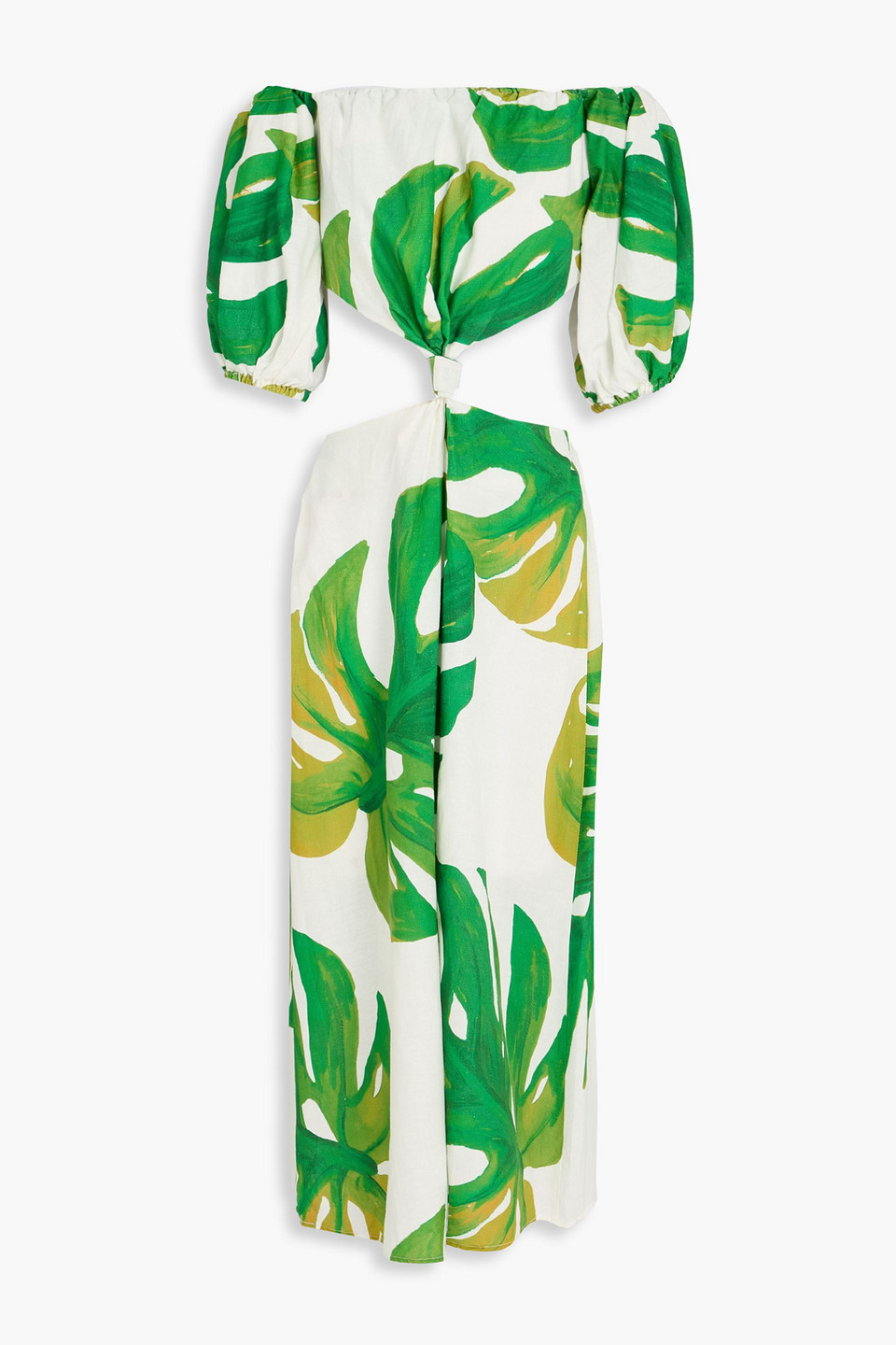 Farm Rio Off-the-shoulder Cutout Printed Linen-blend Midi Dress In Green |  ModeSens