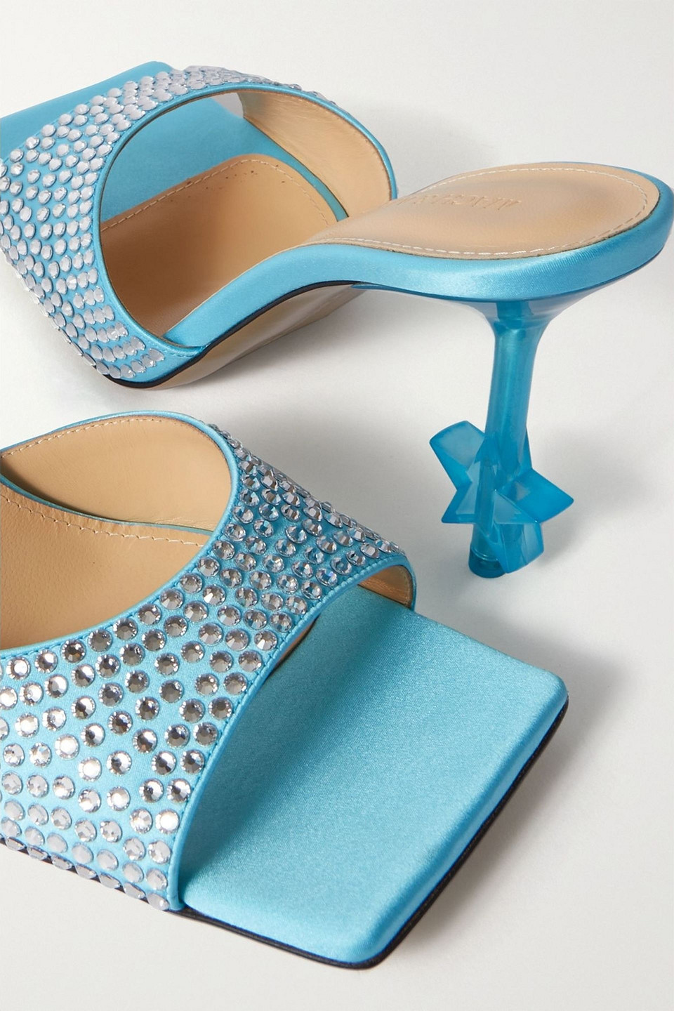 MACH&MACH CRYSTAL-EMBELLISHED SATIN MULES