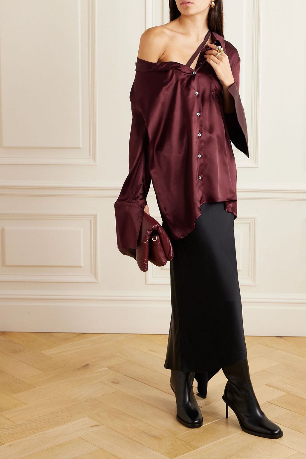 ANN DEMEULEMEESTER قميص Jotie من حرير الساتان بقصّة غير متماثلة