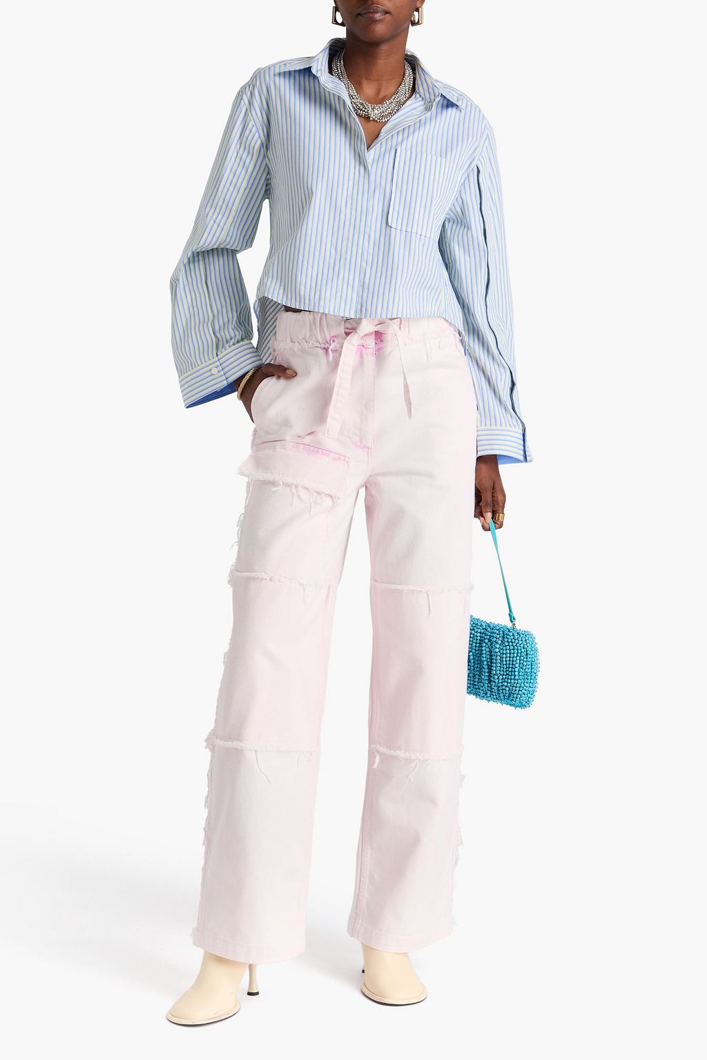 DRIES VAN NOTEN Frayed high-rise wide-leg jeans