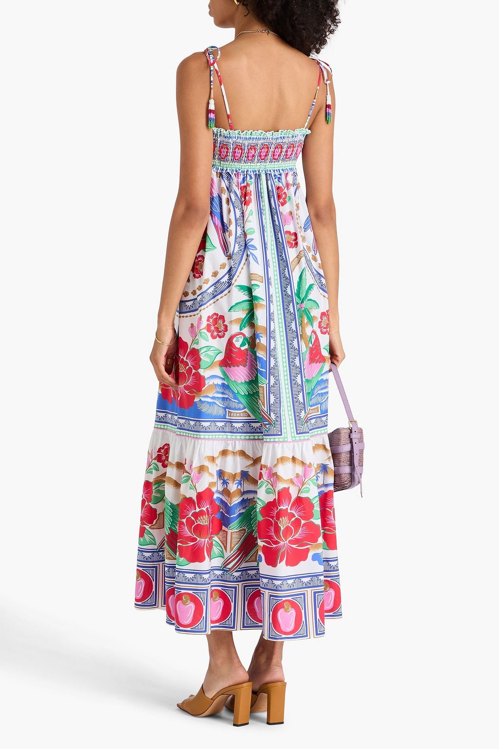 FARM RIO Bead-embellished printed cotton-poplin midi dress