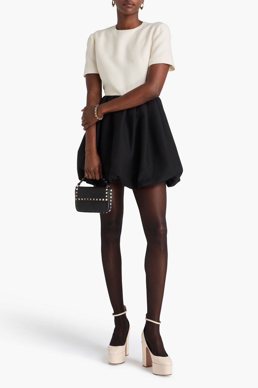 VALENTINO GARAVANI Two-tone wool and silk-blend mini dress