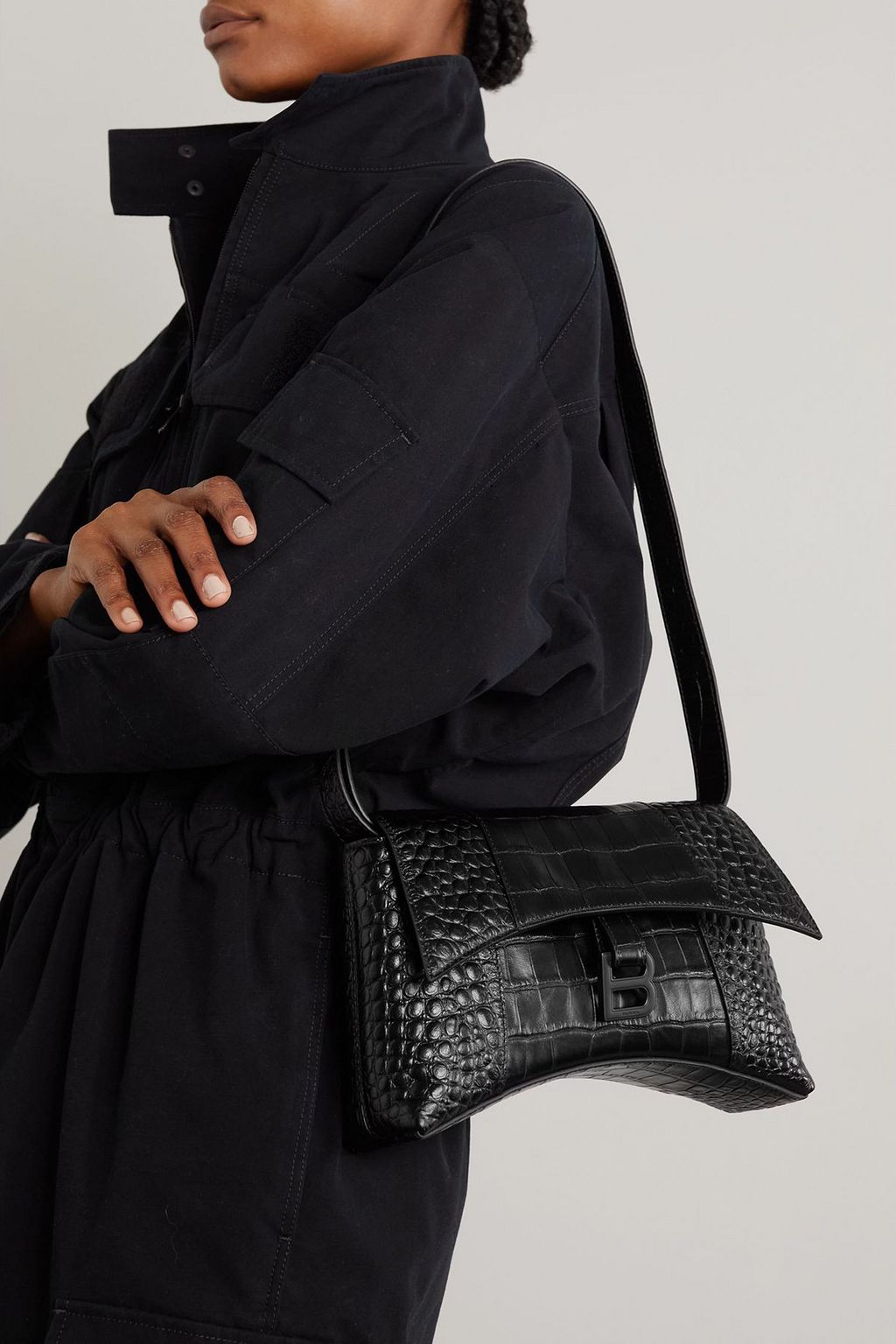 BALENCIAGA Hourglass XS croc-effect leather shoulder bag