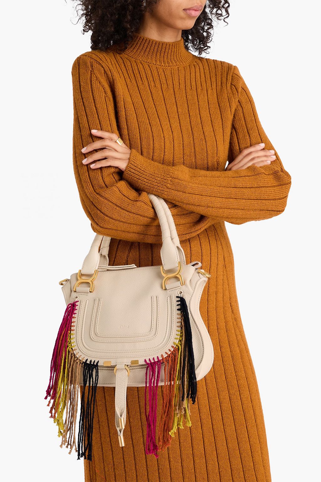CHLOÉ Marcie fringed pebbled-leather shoulder bag