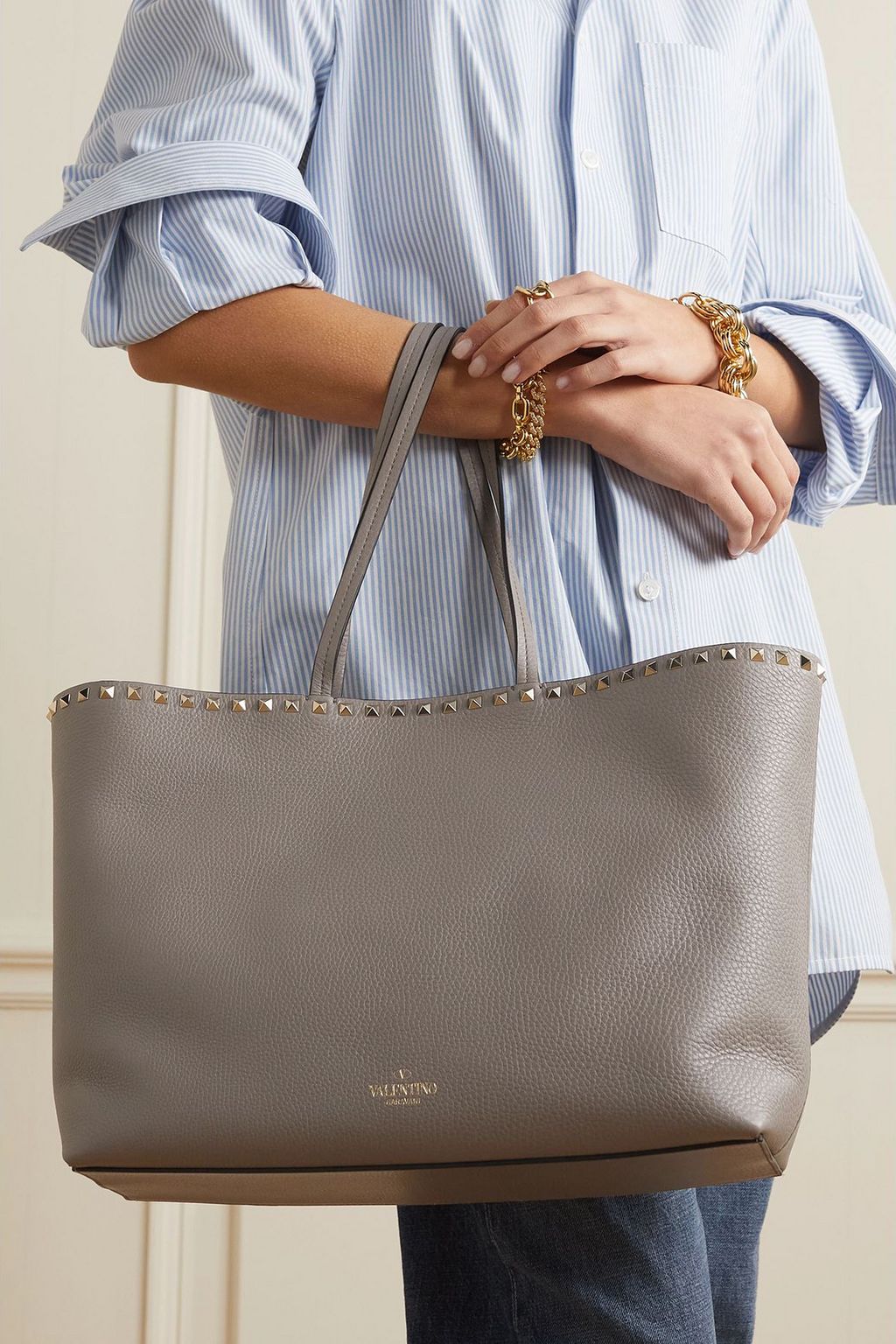 VALENTINO GARAVANI Rockstud textured-leather tote