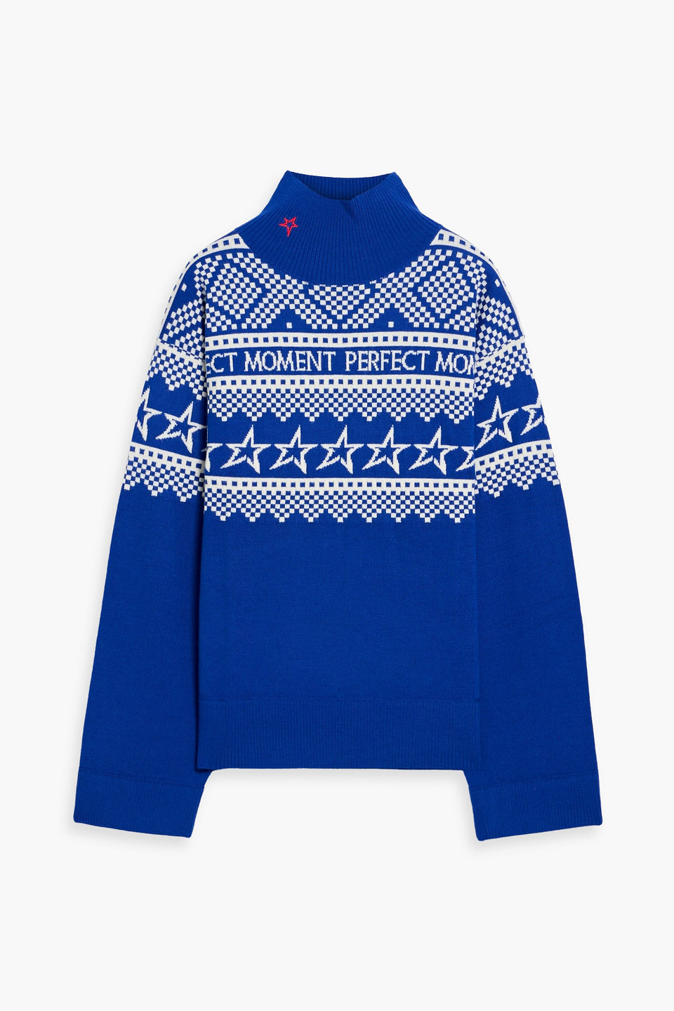 Perfect Moment Intarsia Merino Wool Turtleneck Sweater In Multi