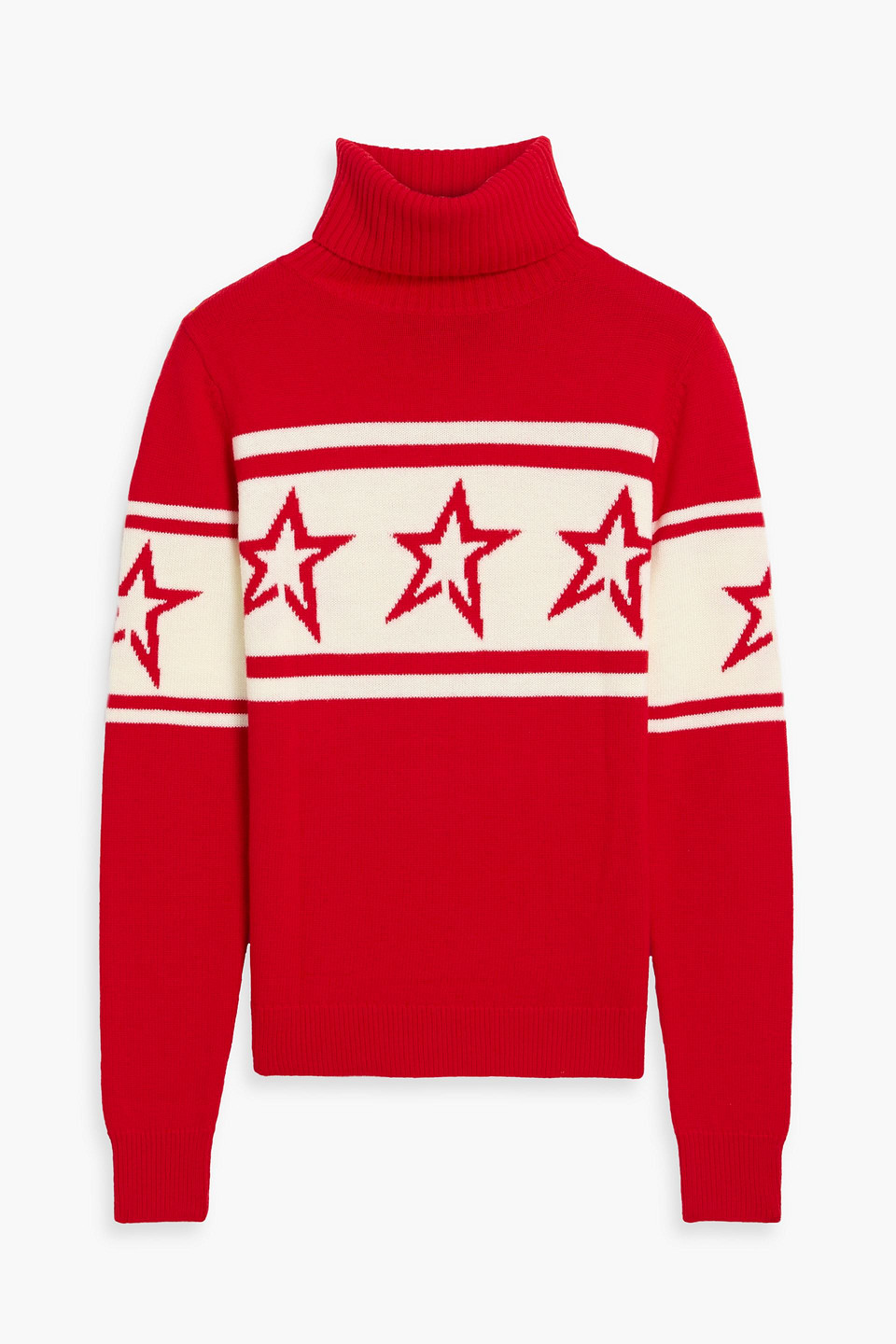 Perfect Moment Intarsia Merino Wool Turtleneck Sweater In Red