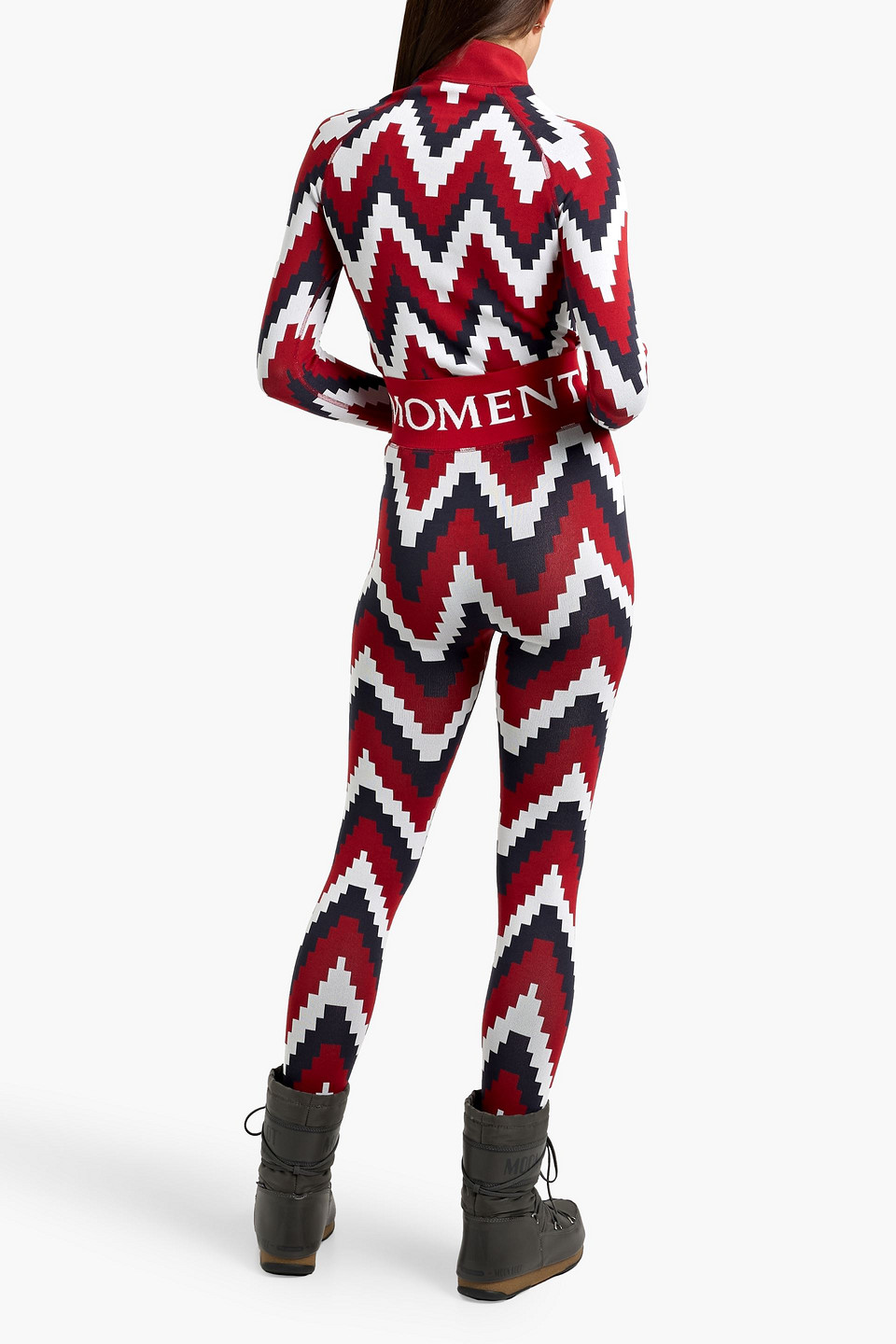 Perfect Moment Jacquard-knit Half-zip Base Layer In Red