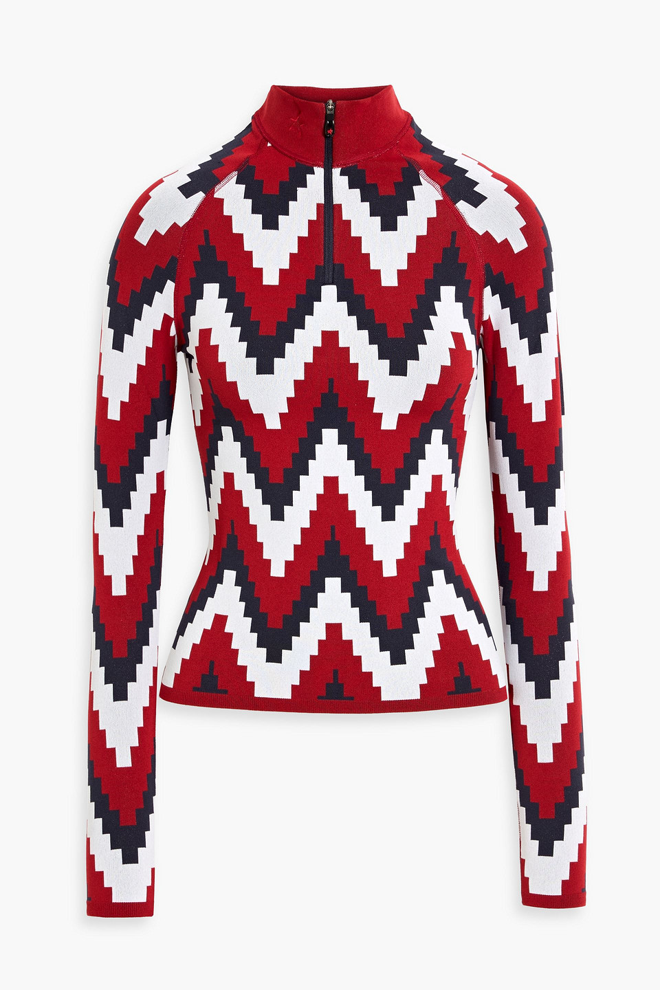 Perfect Moment Jacquard-knit Half-zip Base Layer In Red