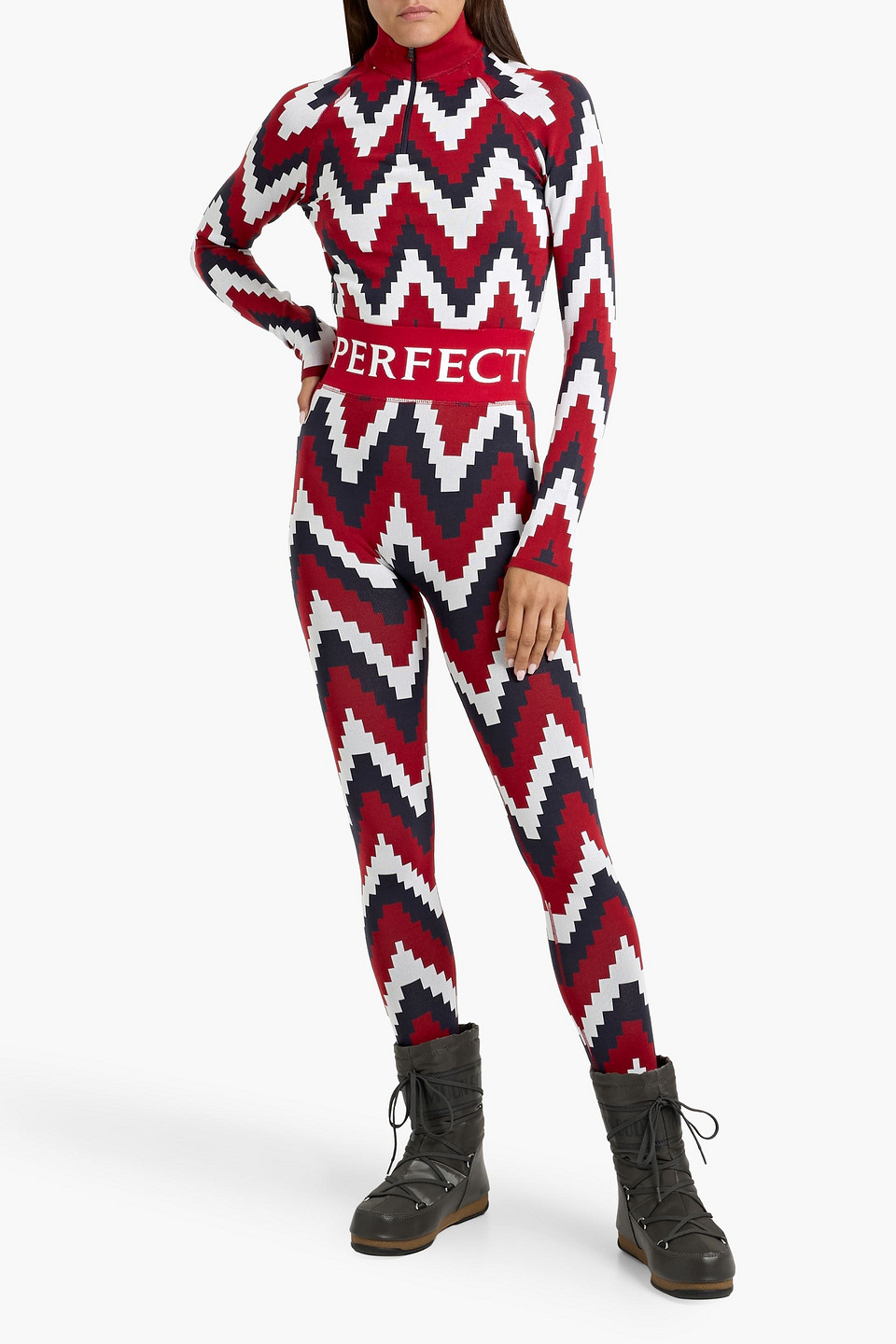 Perfect Moment Jacquard-knit Half-zip Base Layer In Red