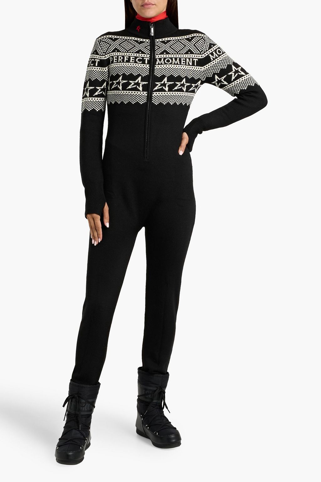 PERFECT MOMENT Intarsia merino wool turtleneck jumpsuit
