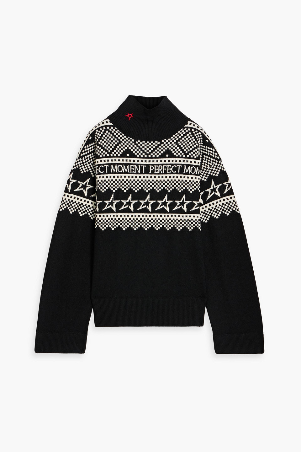 Perfect Moment Jacquard-knit Merino Wool Turtleneck Sweater In Black