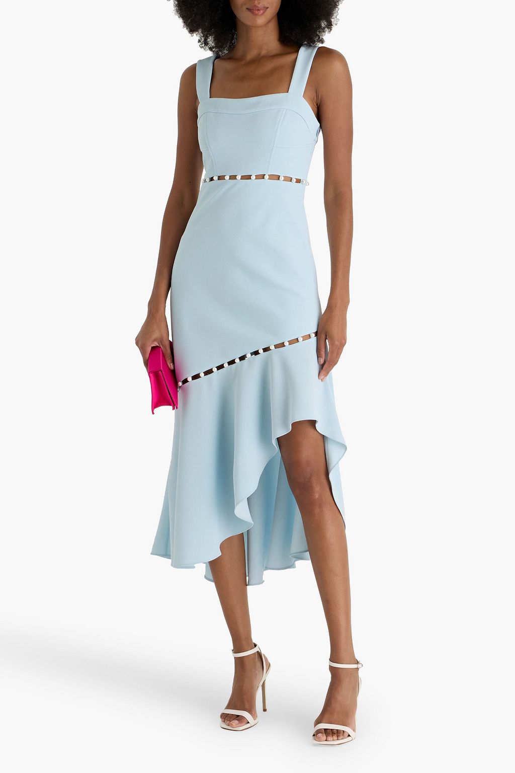 SIMKHAI Houston asymmetric cutout embellished crepe midi dress