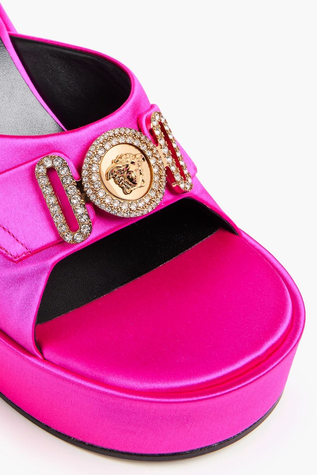 VERSACE Embellished satin platform mules