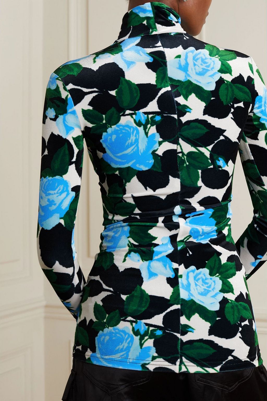 RICHARD QUINN Floral-print stretch-velvet turtleneck top