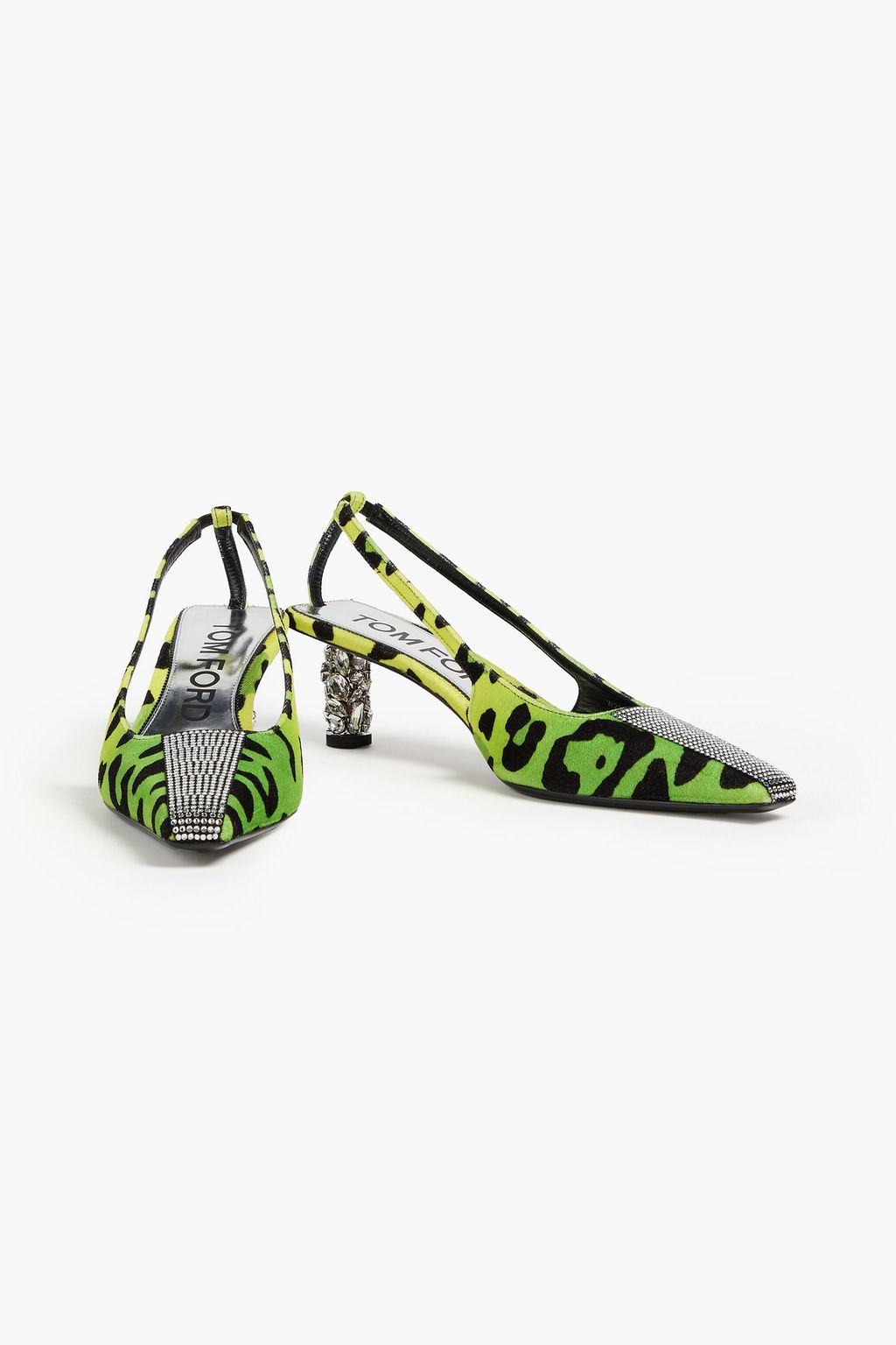 TOM FORD Crystal-embellished leopard-print velvet slingback pumps