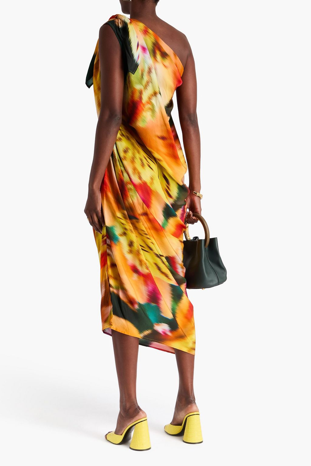 DRIES VAN NOTEN فستان دارولس متوسط الطول من الساتين بكتف واحد بطبعات
