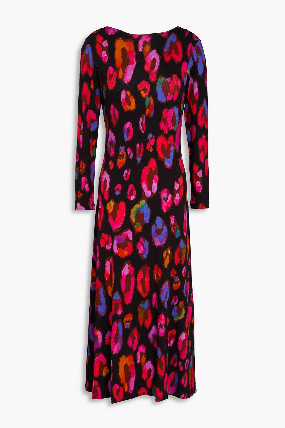 farm rio - leopard-print jersey midi dress - black - xs