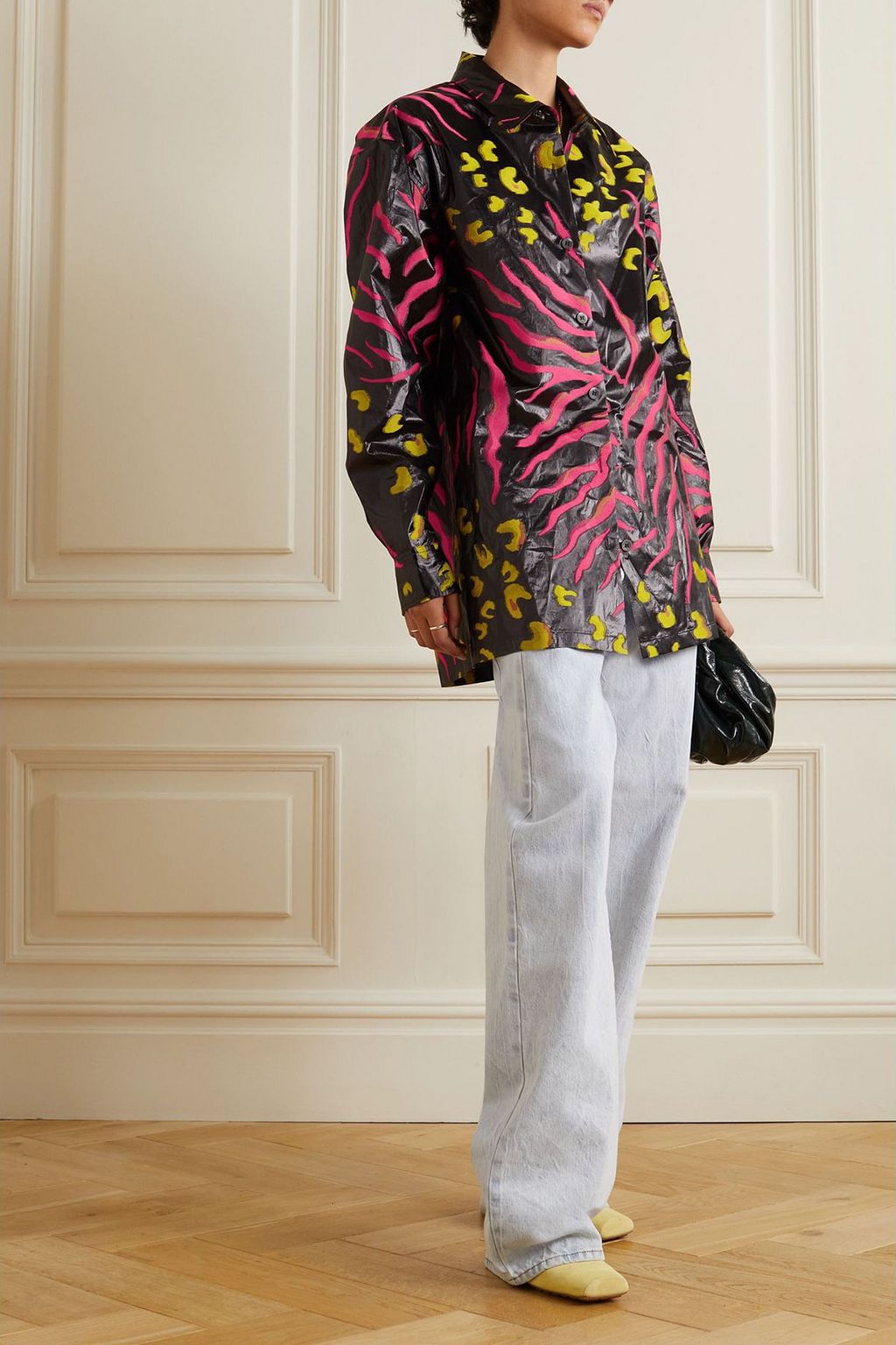 DRIES VAN NOTEN قميص من تويل ولاميه بطبعات