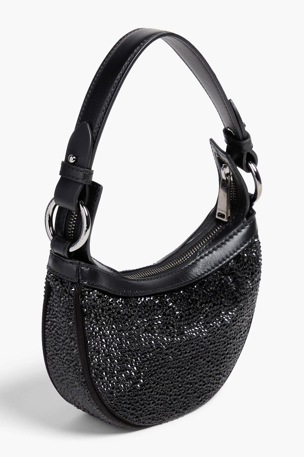 VERSACE Crystal-embellished satin and leather shoulder bag