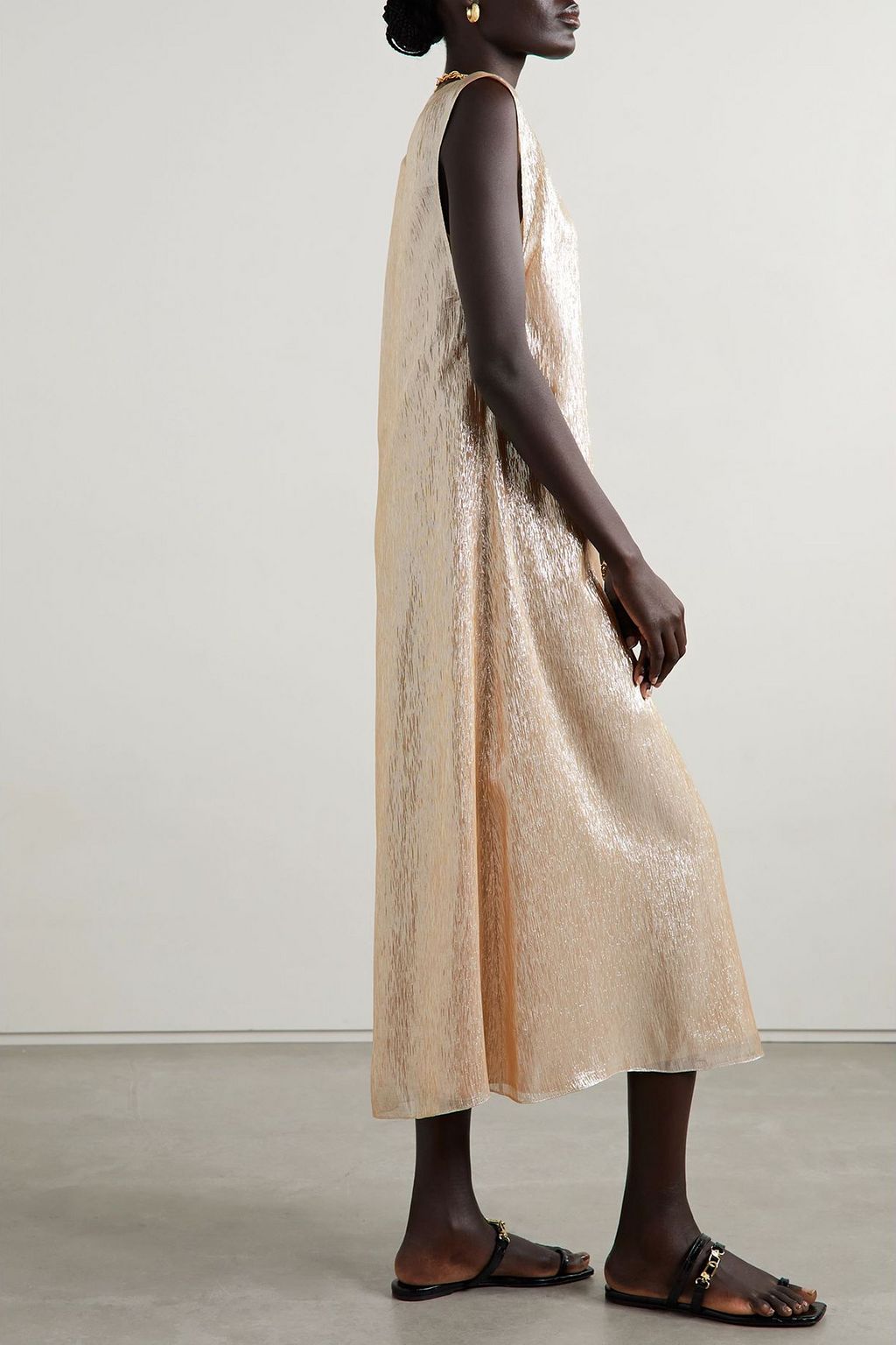 PARTOW Athena crinkled metallic silk-blend chiffon midi dress