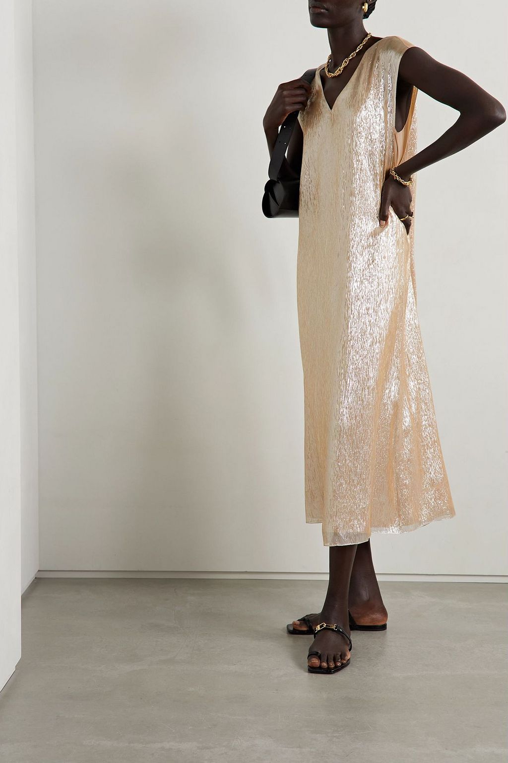 PARTOW Athena crinkled metallic silk-blend chiffon midi dress