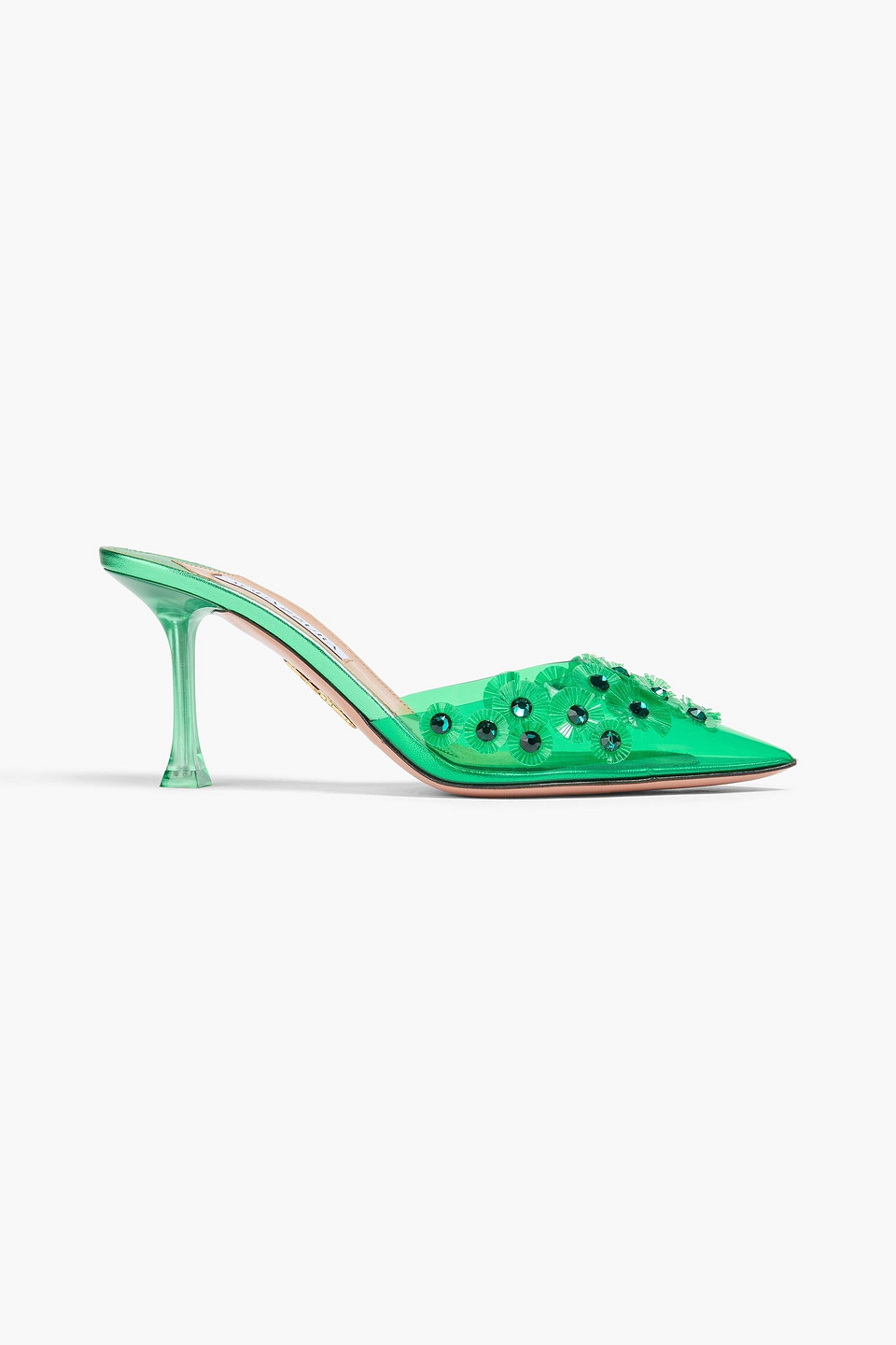 Aquazzura Meteorite Crystal-embellished Pvc Mules In Green