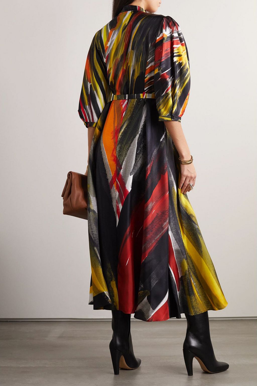 GABRIELA HEARST Dexter belted printed duchesse silk-satin midi dress