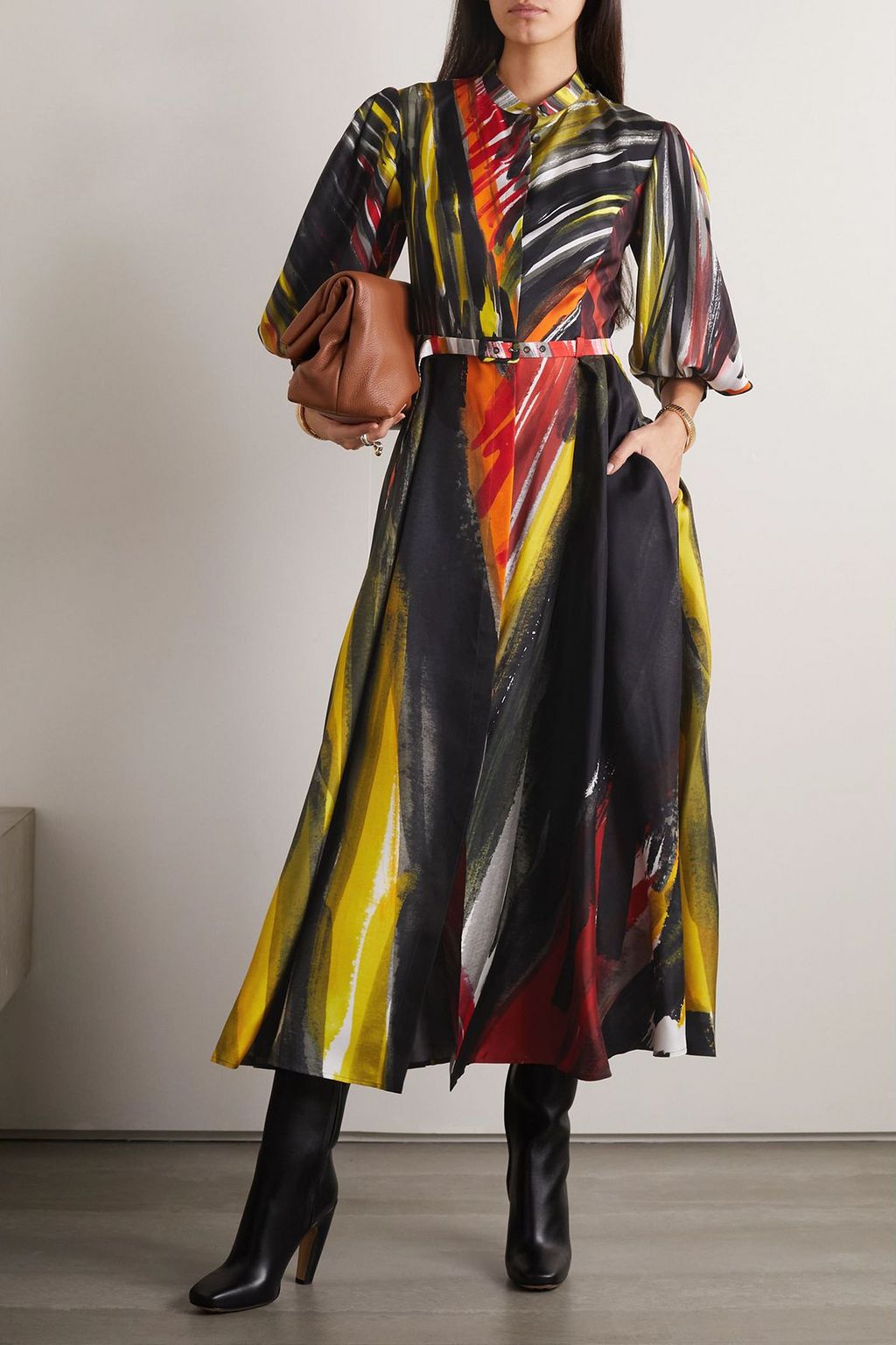 GABRIELA HEARST Dexter belted printed duchesse silk-satin midi dress