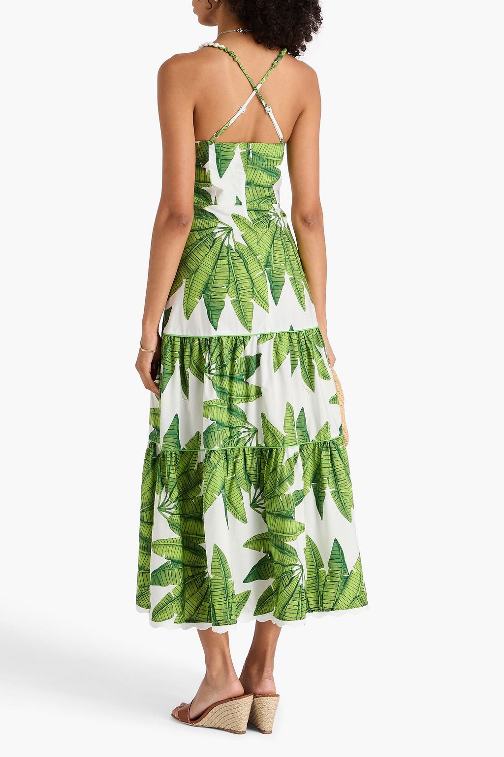 FARM RIO Tiered printed cotton midi dress