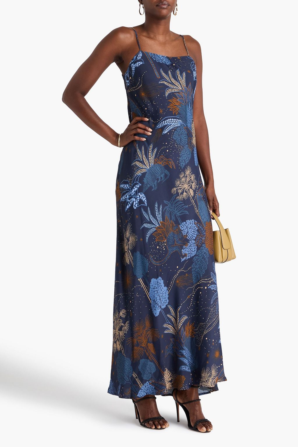 FARM RIO Printed twill maxi slip dress