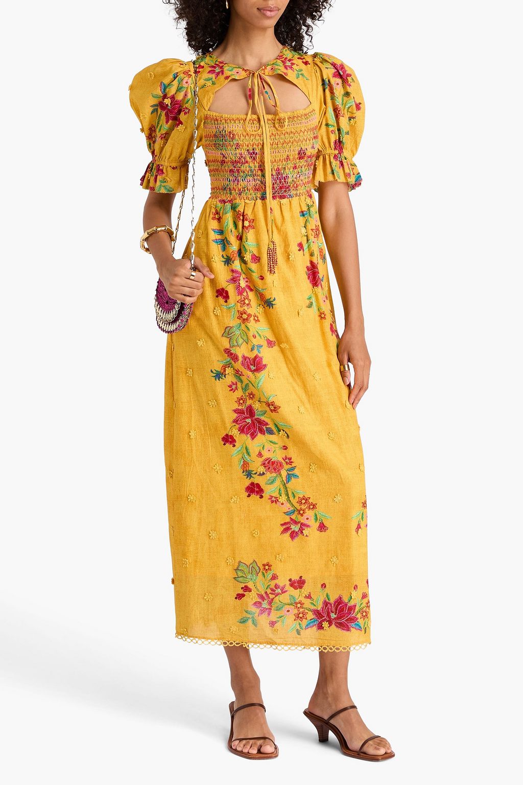 FARM RIO Cutout floral-print cotton midi dress