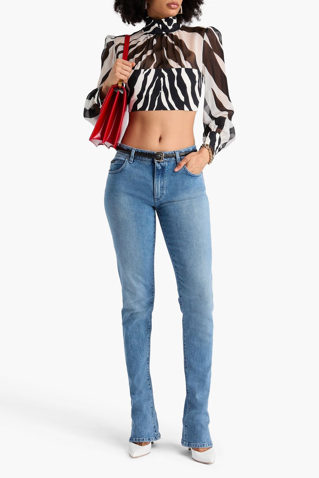 DOLCE&GABBANA Cropped Oberteil aus Chiffon aus einer Seidenmischung mit Zebraprint