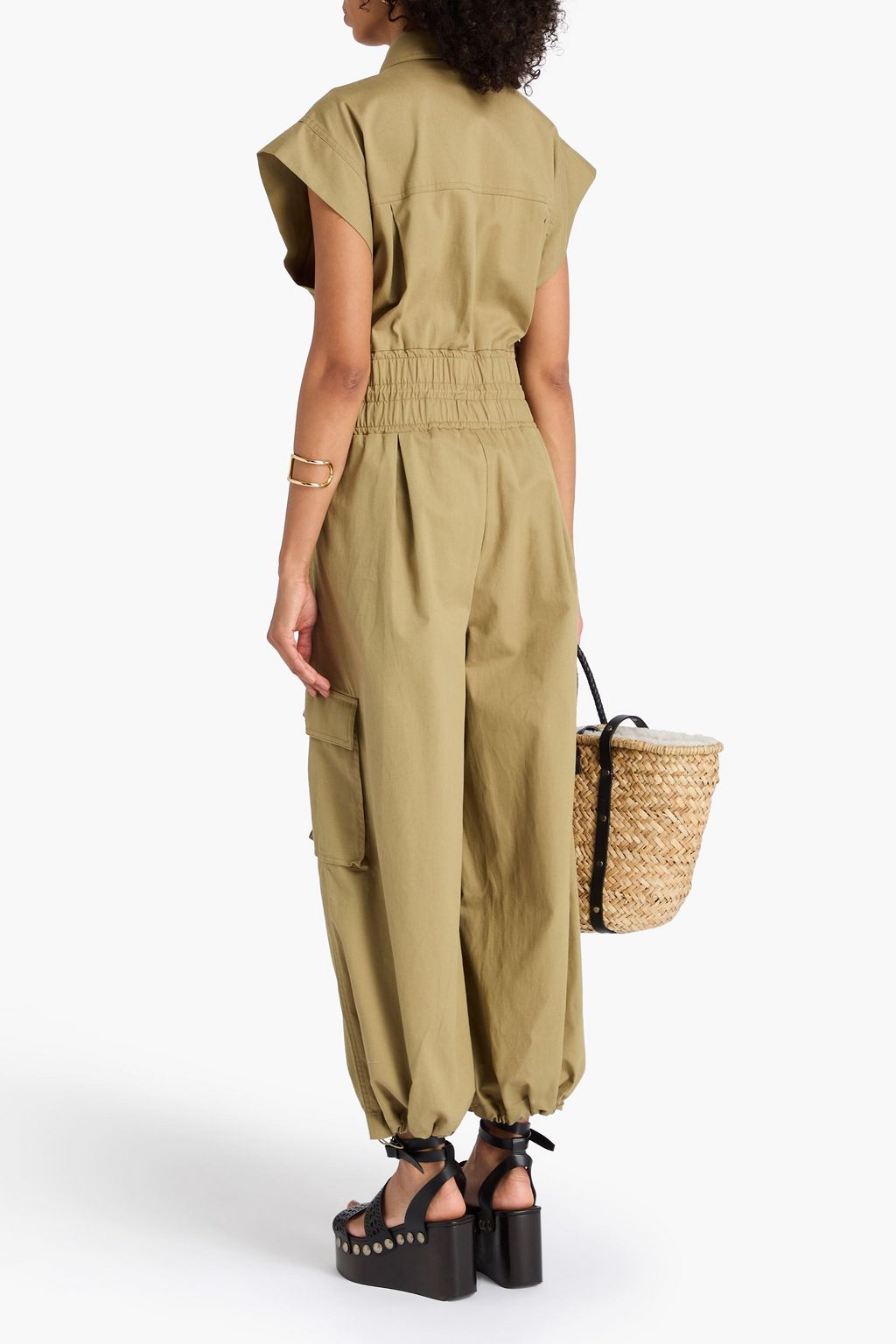 FARM RIO Cropped cotton-twill jumpsuit