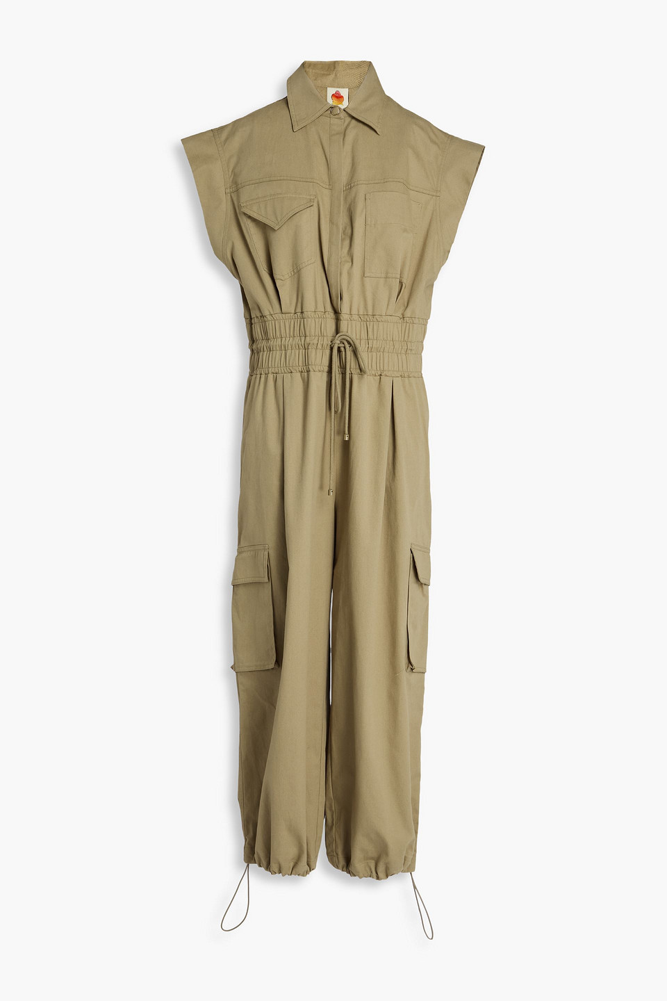 Farm Rio Cropped Cotton-twill Jumpsuit In Green