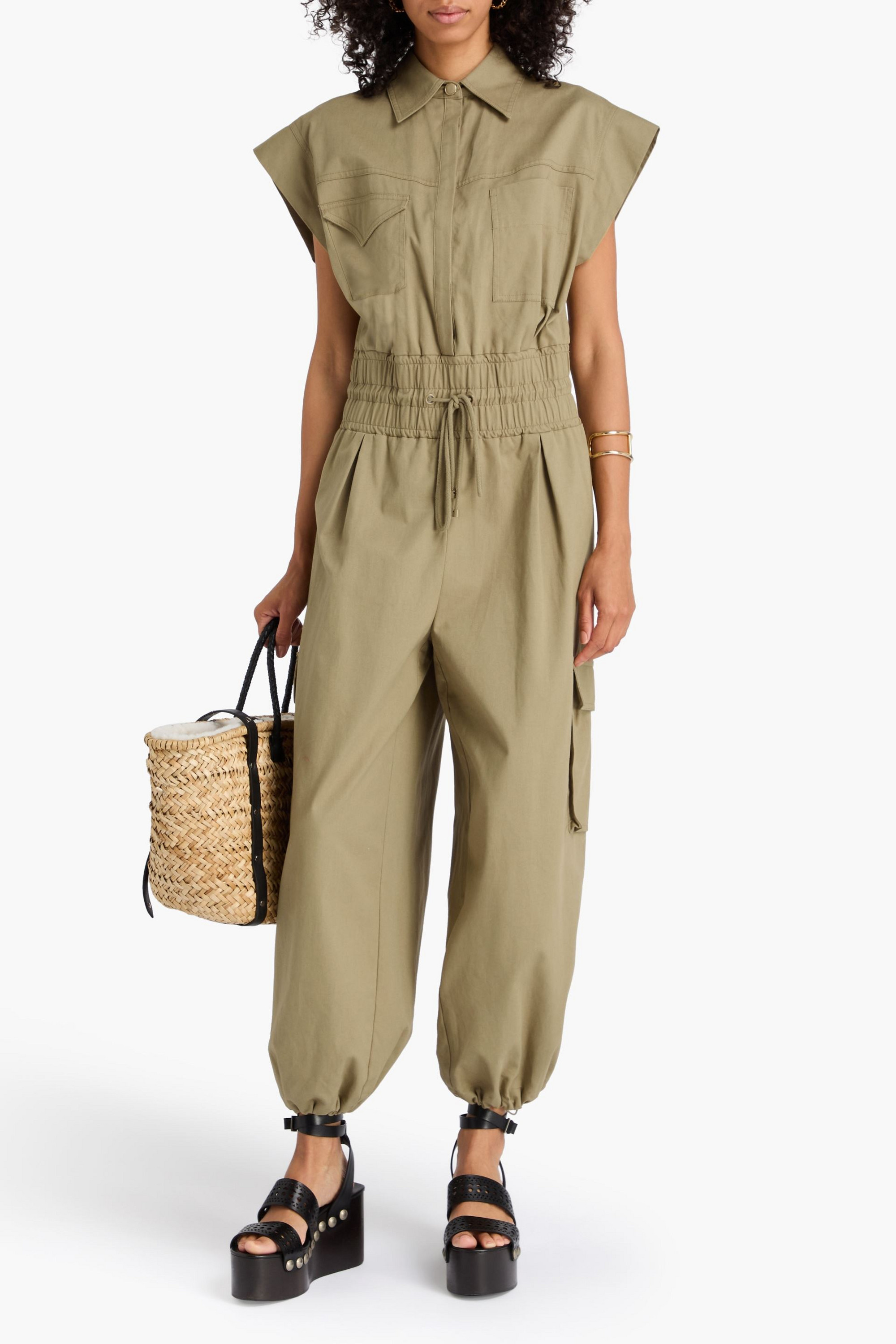 FARM Rio Cropped cotton-twill jumpsuit