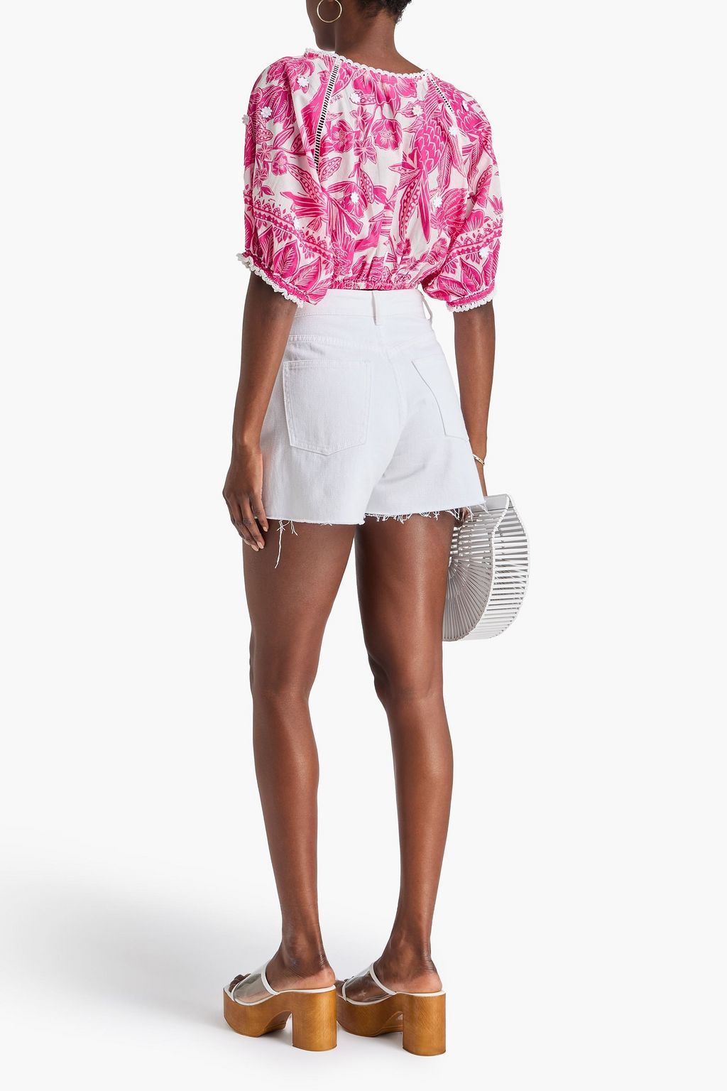 FARM RIO Cropped printed cotton top