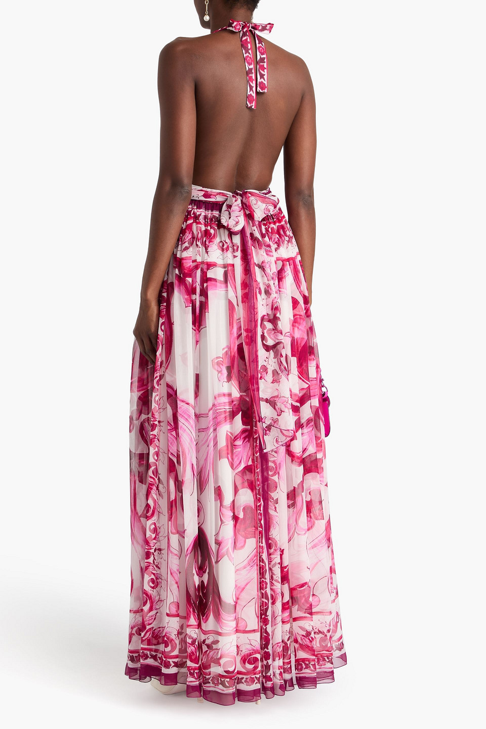  Dolce&gabbana - Neckholder-robe Aus Seidenchiffon Mit Print - Lila - It 44 