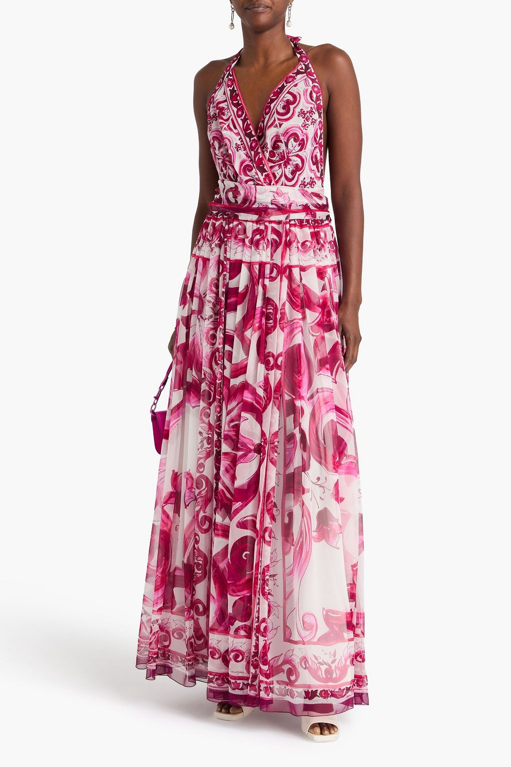 DOLCE&GABBANA Printed silk-chiffon halterneck gown