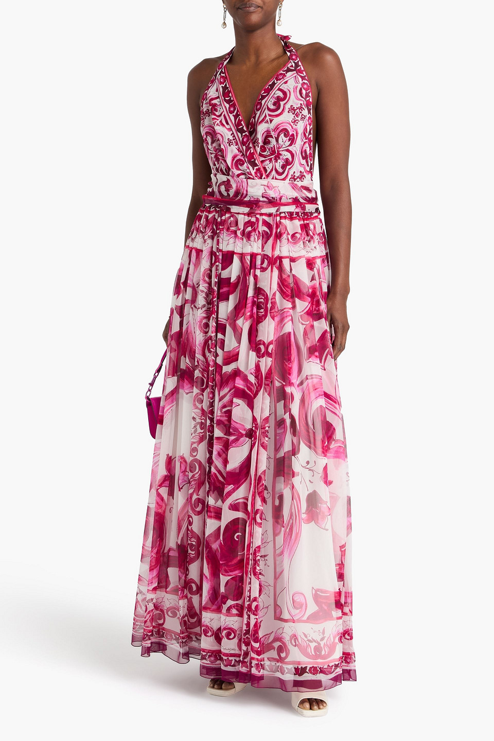 Dolce&gabbana - Neckholder-robe Aus Seidenchiffon Mit Print - Lila - It 44 