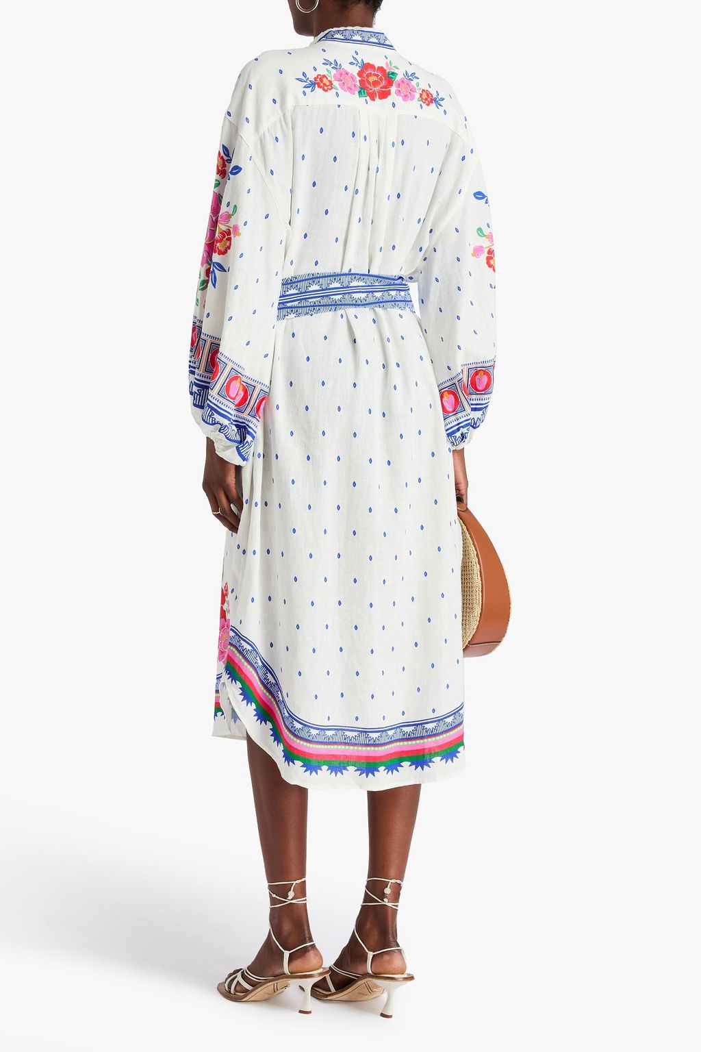 FARM RIO Kaftan aus einer Leinenmischung mit Gürtel und floralem Print
