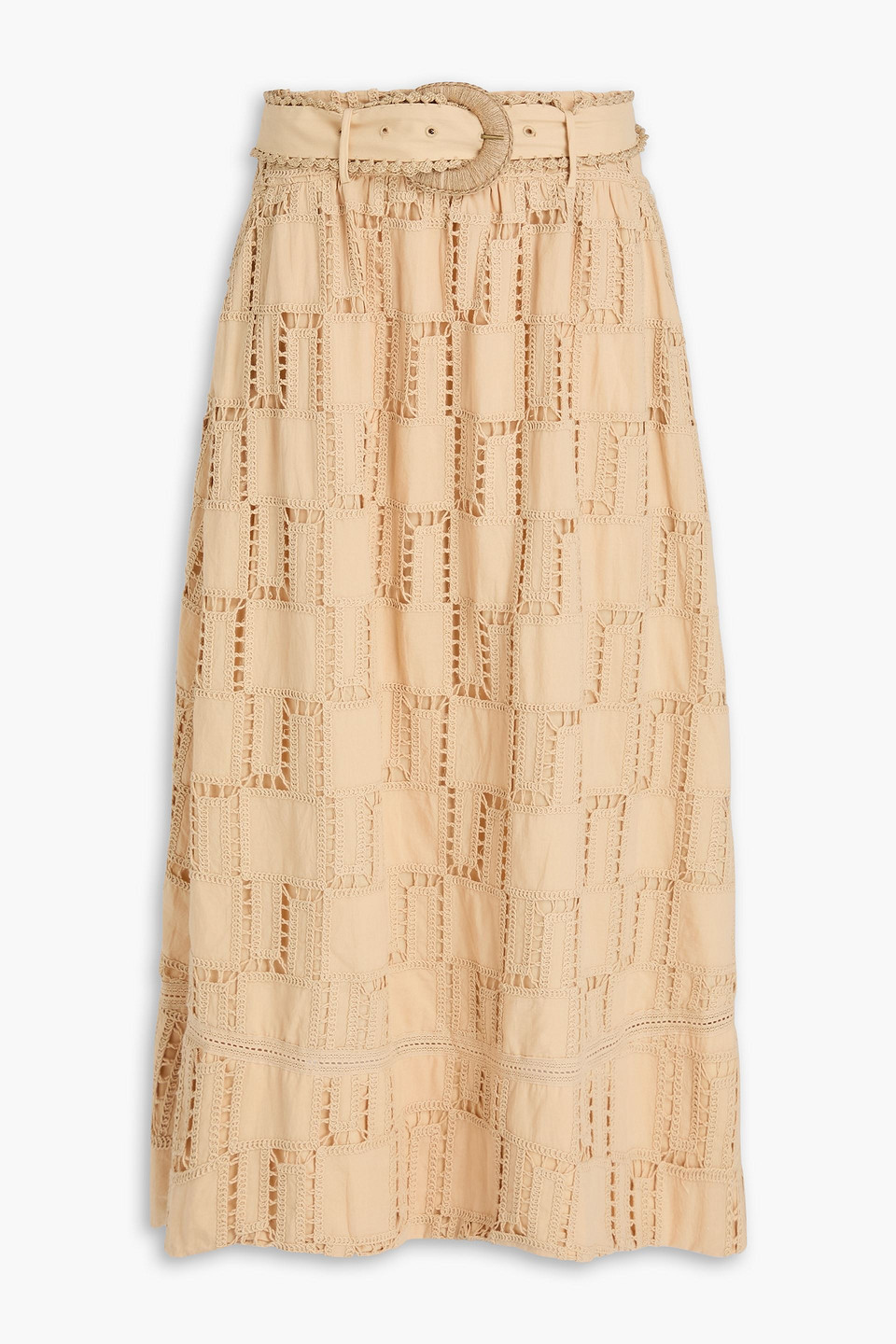 farm rio - crochet-trimmed broderie anglaise cotton maxi skirt - neutral - s