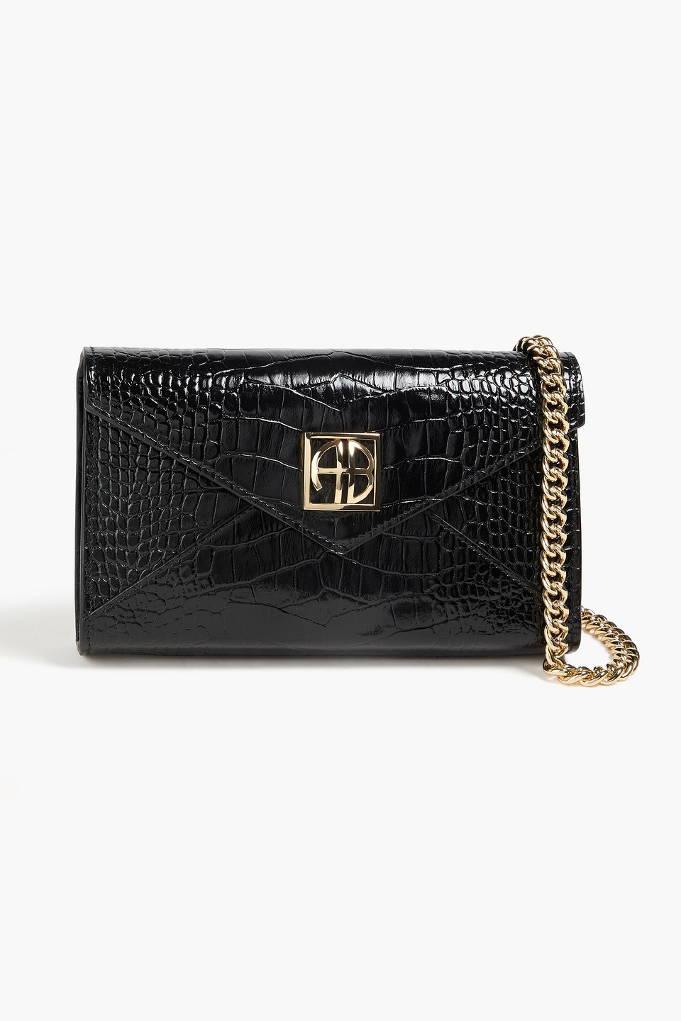 Anine Bing Elly Croc-effect Leather Envelope Clutch In Black