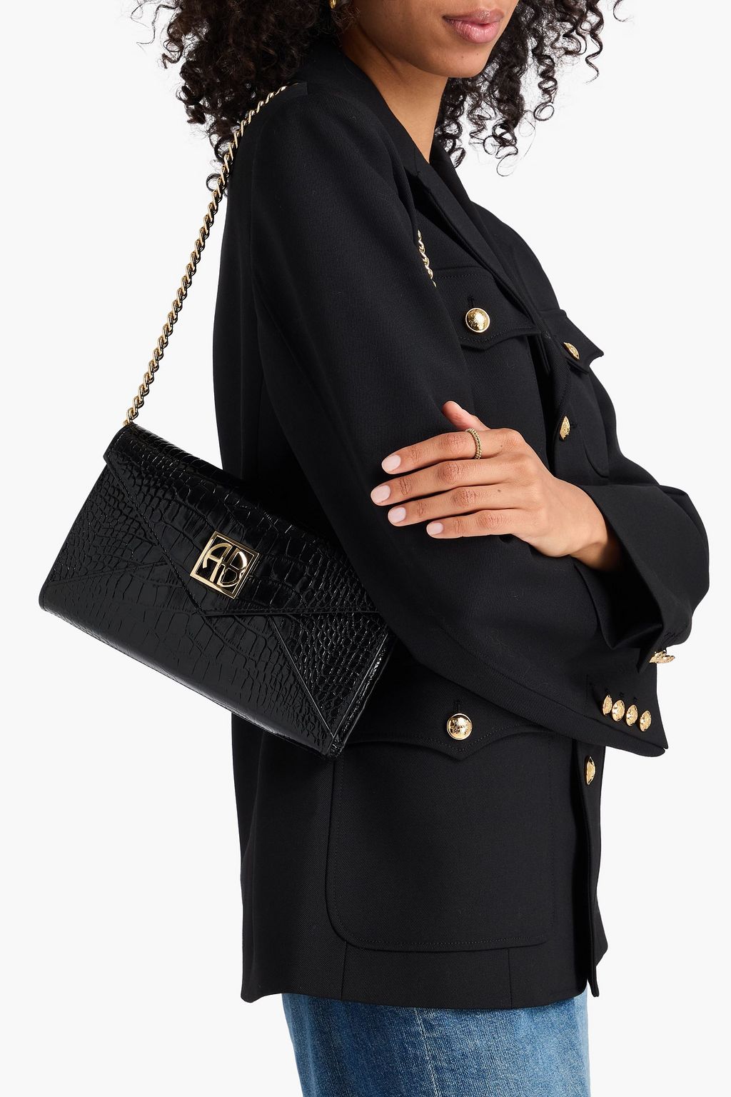 ANINE BING Kuvert-Clutch „Elly“ aus Leder mit Krokodileffekt